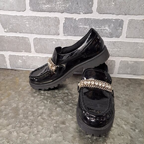 Steve Madden Womens Black Patent Loafers Shoes‎ 4 Medium (B,M) Big Kid - Picture 2 of 10